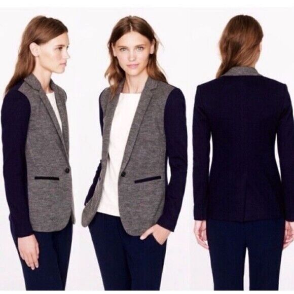 J CREW Sz 2 Contrast Knit Blazer
Gray Navy Wool Colorblock 11386
Schoolboy - Picture 2 of 8